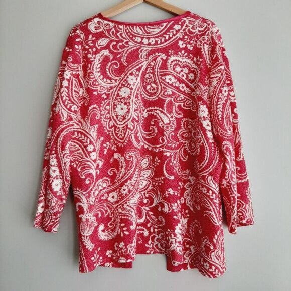 TANJAY Textured Light Paisley & Floral Satin Cardigan Top Sz 16 - Picture 7 of 12